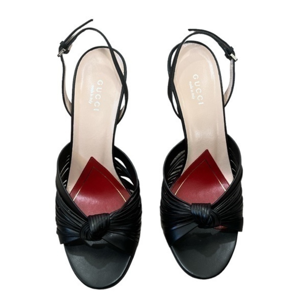 GUCCI Black Leather Slingback Knot Sandal Heels Size 37 - Picture 2 of 8